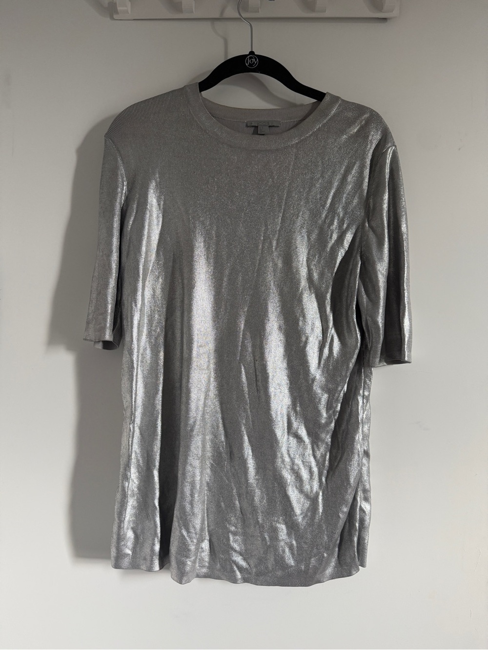 Metallic Silver Short Sleeve knit Shirt